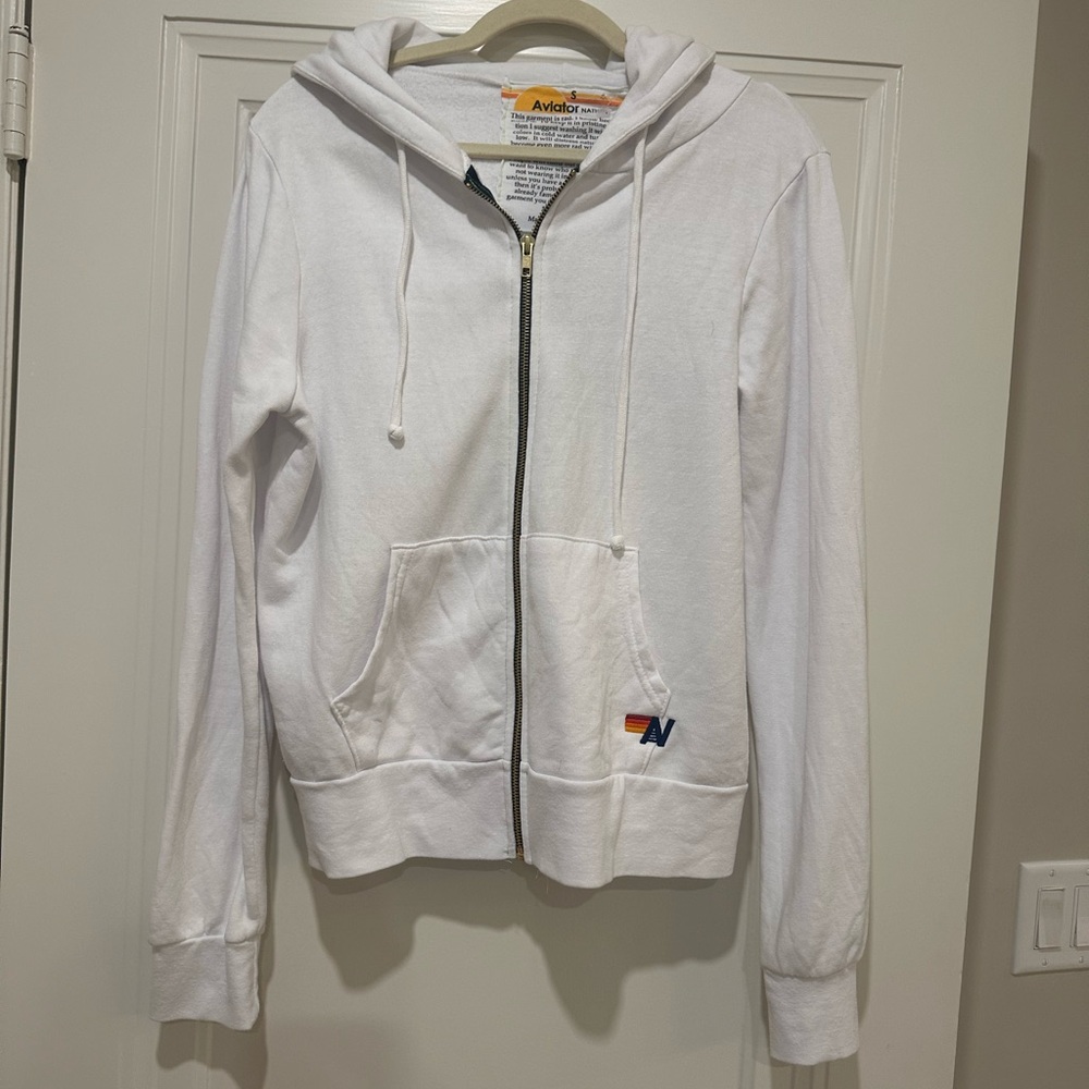 Aviator Nation White Hoodie with Bold Black Text - Picture 3 of 5